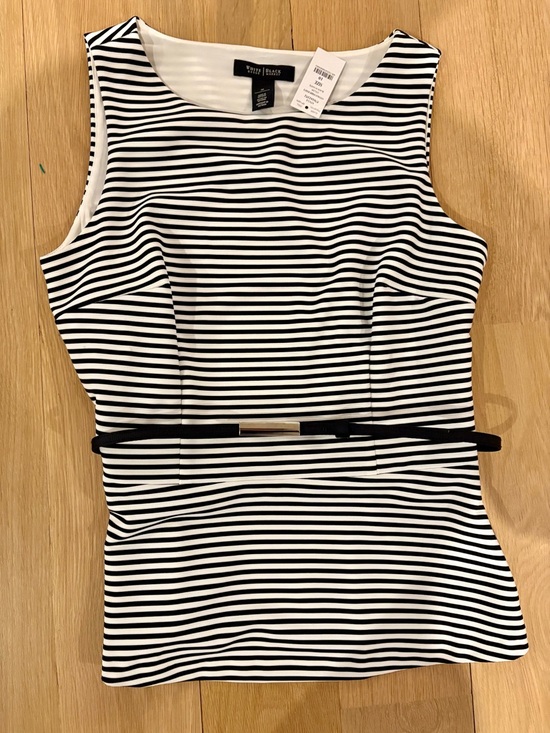 White House Black Market Tops - White House Black Market Black & White Striped Belted Peplum Shell